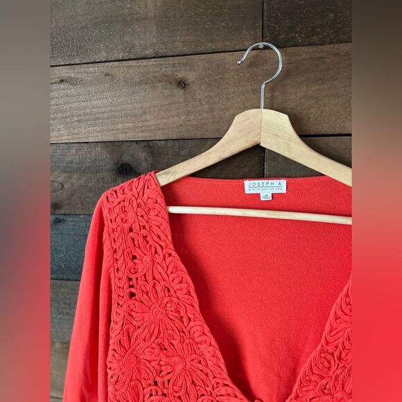 Joseph A Bright Orange Floral Tie Front Cardigan Sweater - Picture 10 of 10